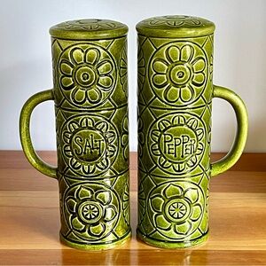 MCM Tall Olive Green Mid Century Salt and Pepper Shakers Made in Japan